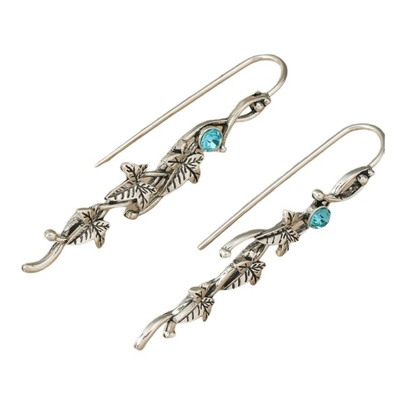 New Dangle Silver Ivy Leaf Gemstone Dangle Earrings OS - Picture 3 of 3